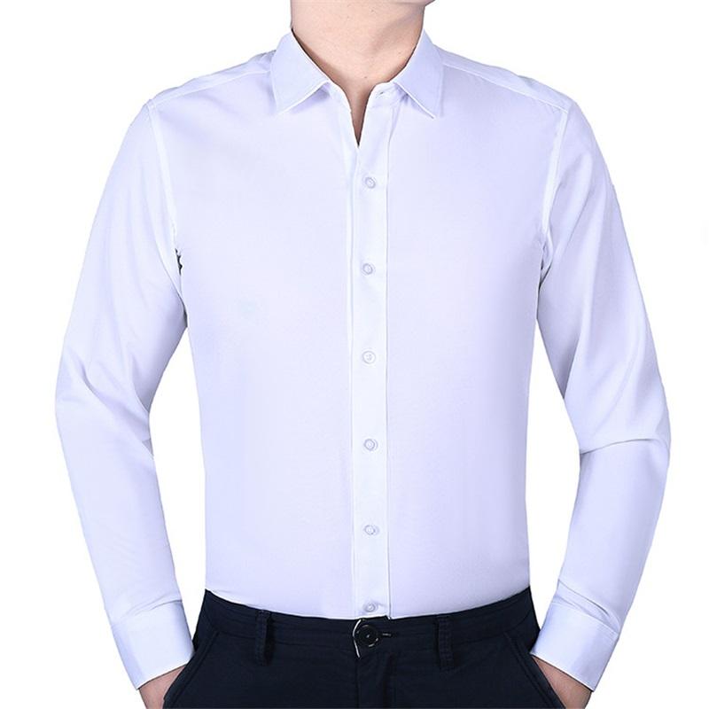 6XL 7XL Men's Classic Long Sleeve Formal Shirt Solid Color Business Office Fashion Black Blue White Dress Shirts Casual Work Top
