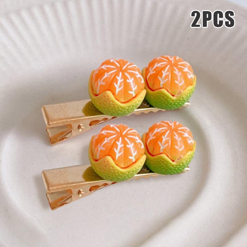 2Pcs Creative Fun Half-Peeled Orange Hairpin Cute Girl Side Clip Japanese Fruit Word Clip Duckbill Clip Net Red Hair Accessories