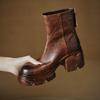 Fashion NEW Autumn Women Boots Genuine Leather Shoes for Women Round Toe Chunky Heel Shoes Concise Zip Platform Boots Soft Daily Shoes