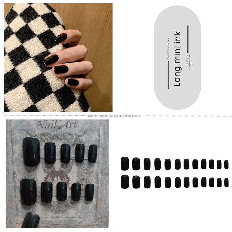 

Pure Black Rectangular Seamless European and American Minimalist Nail Tip 207-long mini black