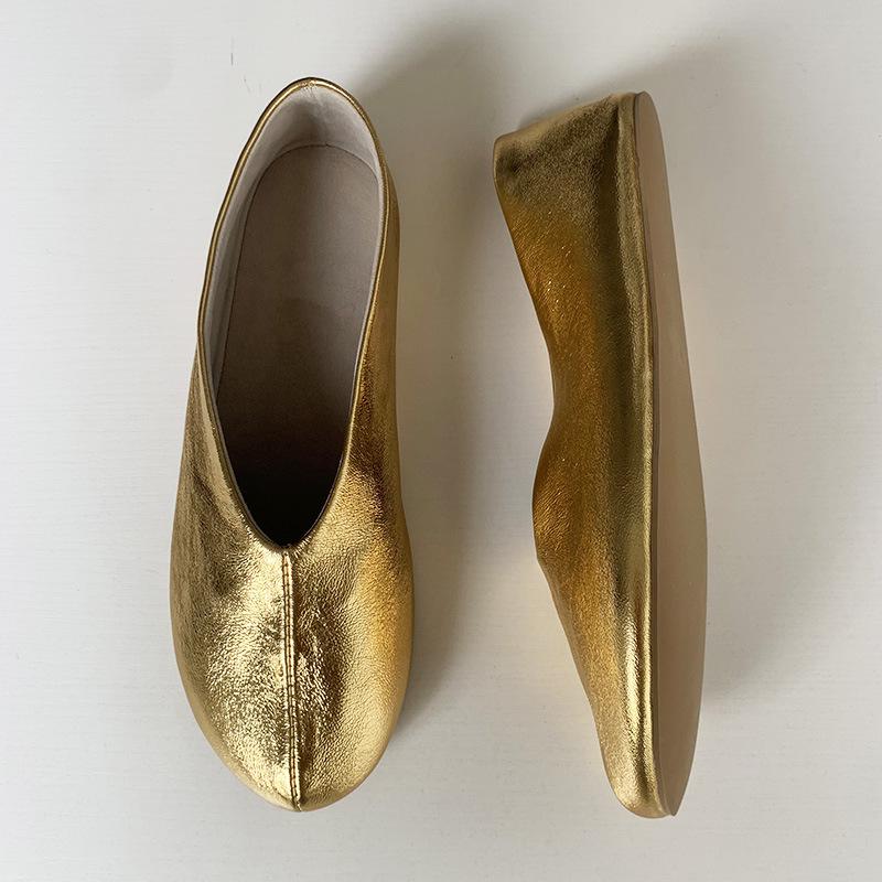 Weiche Lammleder Echte Leder Gold Ballerinas - Französische Retro Minimalistische Slip-On Schuhe 40 (Direct Shipping) black