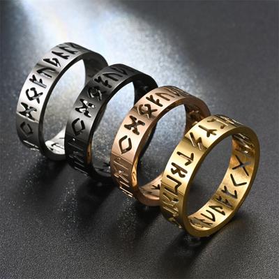 6MM Stainless Steel Hollow Out Ring for Men Women Fashion Hollow Rune Design Finger Anillo Antiestres Anxiety Rings