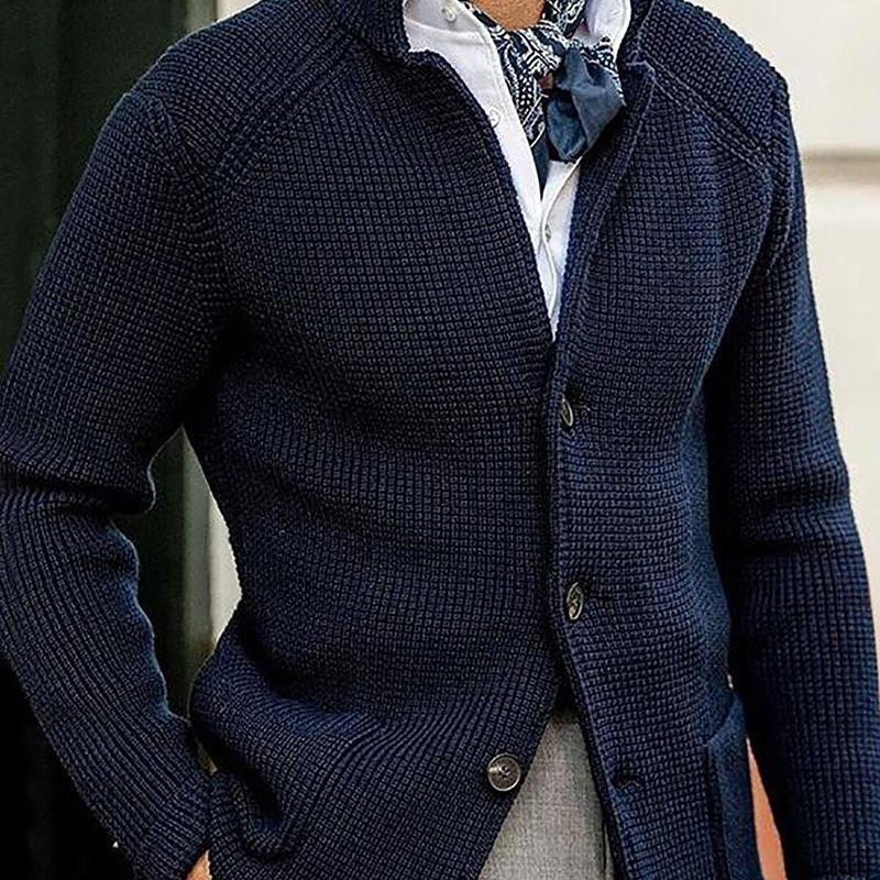 Men’s Casual Long Sleeve Solid Knit Cardigan - European & American Fashion Jackets