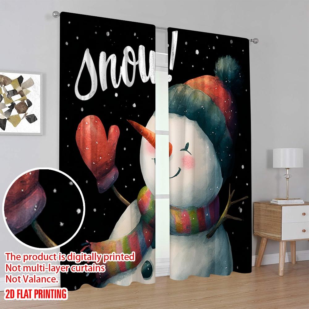 2 Stück, 2D-Flachdruck Lichtfilternde Vorhänge Niedlicher Schneemann Strapazierfähiger 100% Polyesterstoff (ohne Stange) Dekorationen für den Außenbereich