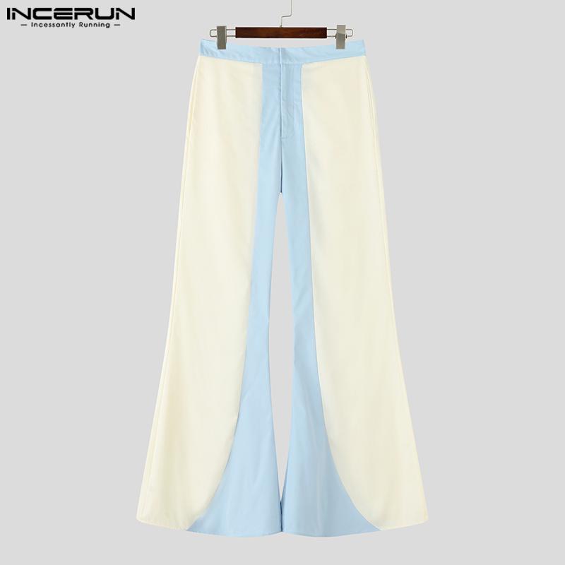 INCERUN Men Casual Zipper Waist Stitching Patchwork Loose Flare Pants Trousers