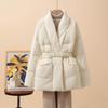 Women Down Jacket Casual Loose Belt V Neck Collar Fashion Autumn Winter Outwear Coat