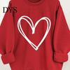Casual Loose Fit Pullover Spring Autumn Women Sweatshirt Heart Print Pure Color Round Jumper Neck Long Sleeves Valentines Day Top Thick Warm Winter