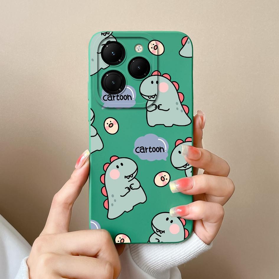 Phone Case For Itel RS4 Infinix GT 20 Pro Hot 40 Zero 30 Note 40 Pro+ 5G Back Cover Lovely Dinosaur Screen Protector Matte Liquid Soft Silicone Bumper