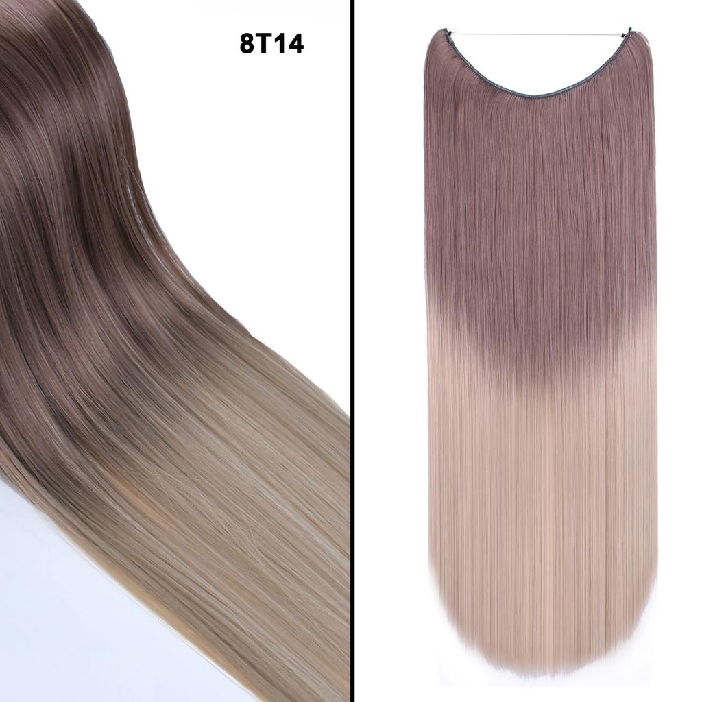 One Piece No Clips Hairpieces Ombre Color Elasticity Invisible Wire Fish Line Wavy Synthetic Hair Extension