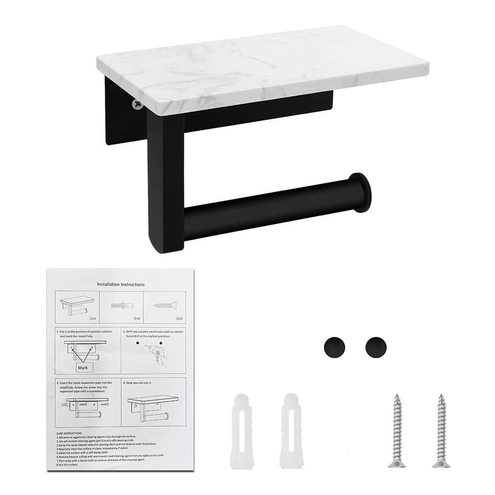 Marble Paper Storage Rack Metal Modern Style Paper Towel Dispenser Multifunctional with Phone Holder for Home Kitchen Bathroom