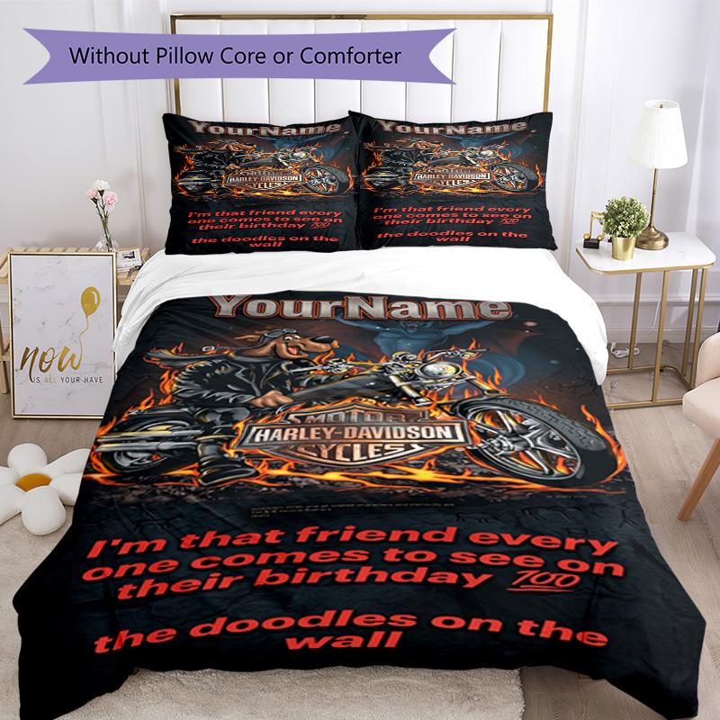 Motociclette Harley-Davidson Personalizza il tuo nome Set Biancheria da Letto Copripiumino Traspirante con Federe Decorazione per la Casa Regalo di Compleanno