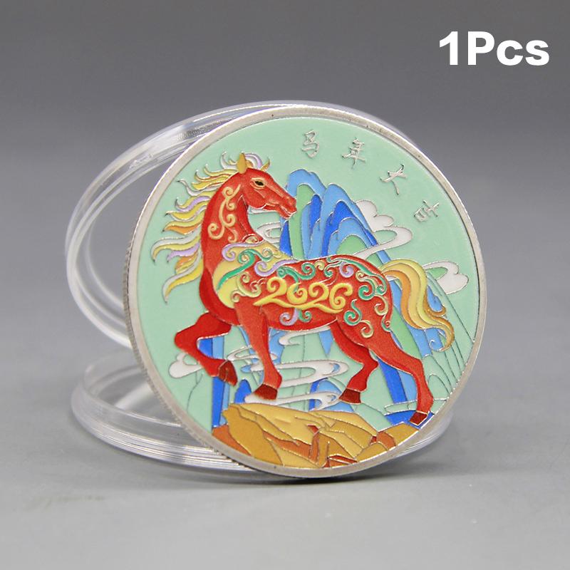 

Монета Китайская Лошадь Украшение 2026 Зодиак Лошадь Цветная Памятная Медаль Год Лошади Высокое Качество Сувенир на День Рождения