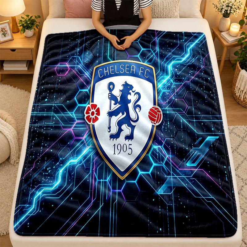 Flannel BlanketChelsea FC Warm Soft Throw Blanket for Indoor Sofa Bed Living Room Use