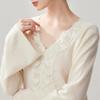 Women's V-Neck Bell Sleeve Cashmere Cardigan - Handmade Crochet Lace, Single-Breasted, Warm Autumn/Winter Layer