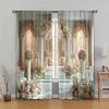 2pc,  Party Curtain Elegant White Floral Arch Polyester,Without Electricity Birthday Party for Aesthetic Room Decor