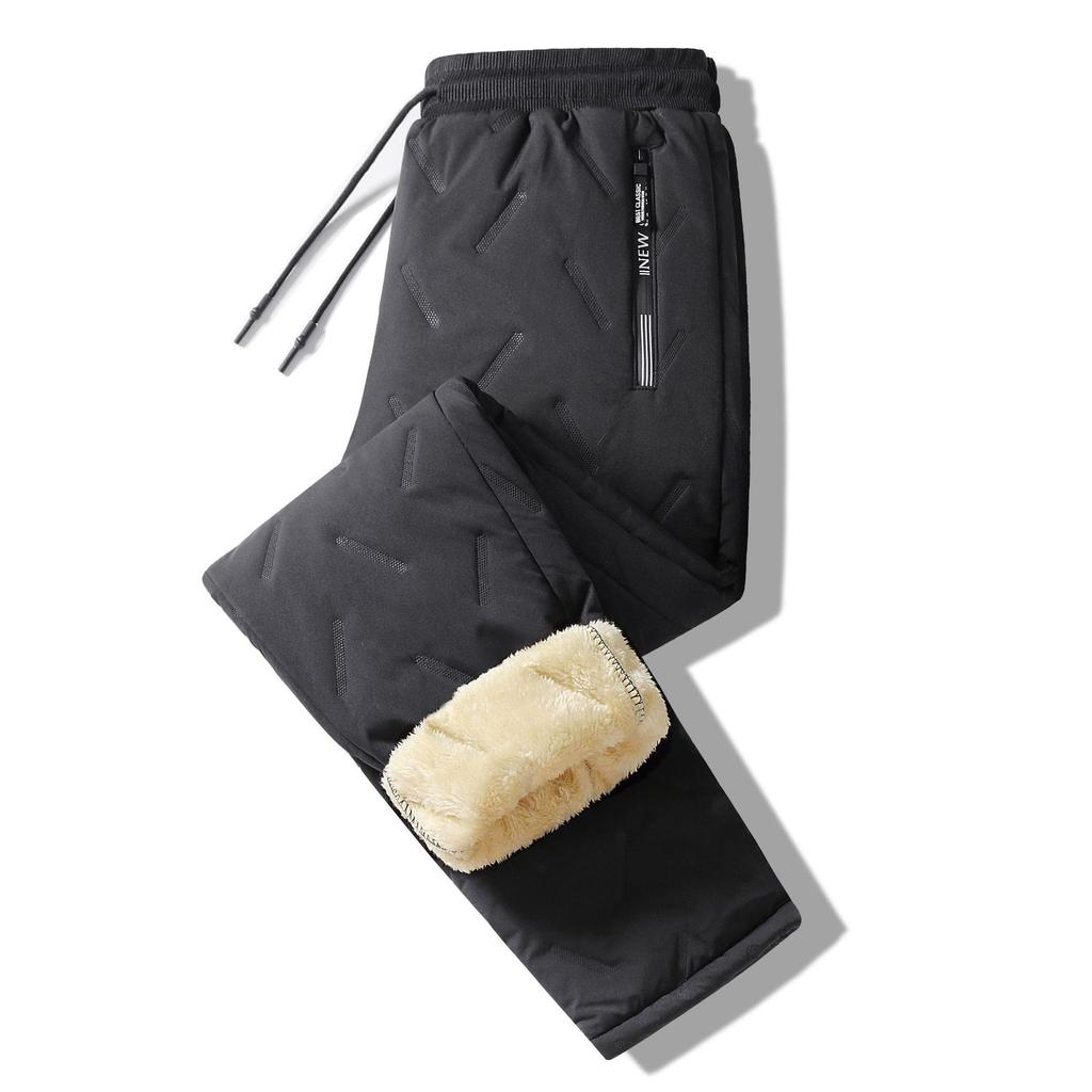 Men's Winter Lambswool Casual Pants Thick Fleece Thermal Trousers Keep Warm Water Proof Sweatpants High Quality Fashion Straight Trousers