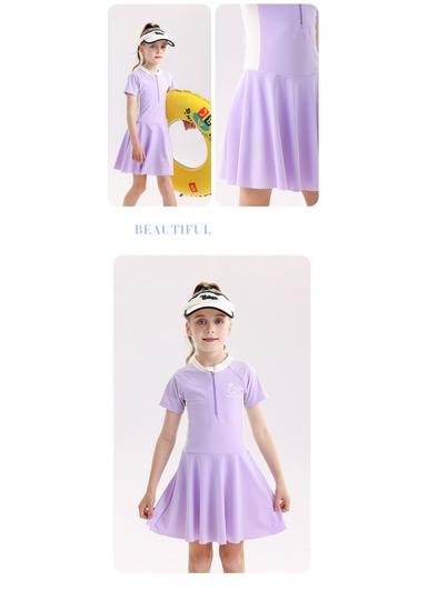 2026 Girls' One-Piece Swimsuit: Sun Protection, Quick-Dry, Short-Sleeve Swimwear for Medium & Large Children