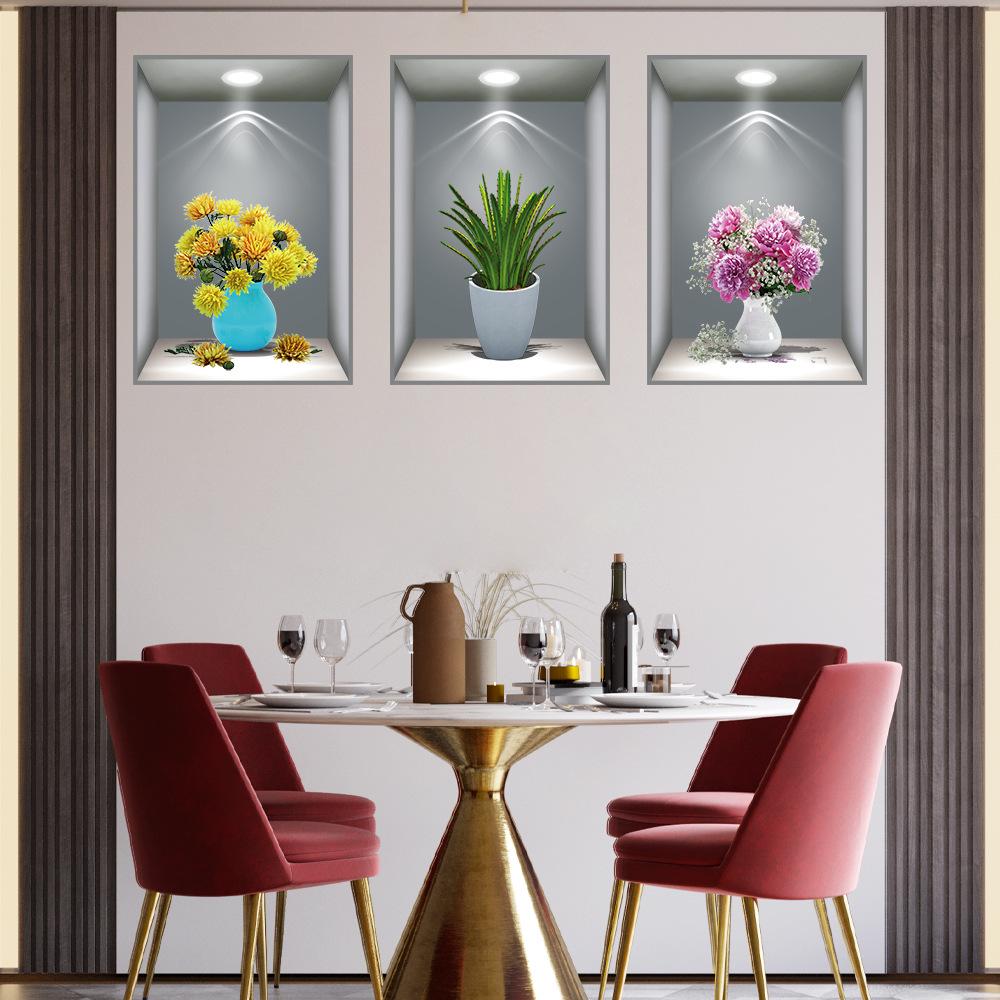 Wei Mo Xiang Green Plant Three-Panel Self-Adhesive Decorative Wall Sticker for Home & Hotel