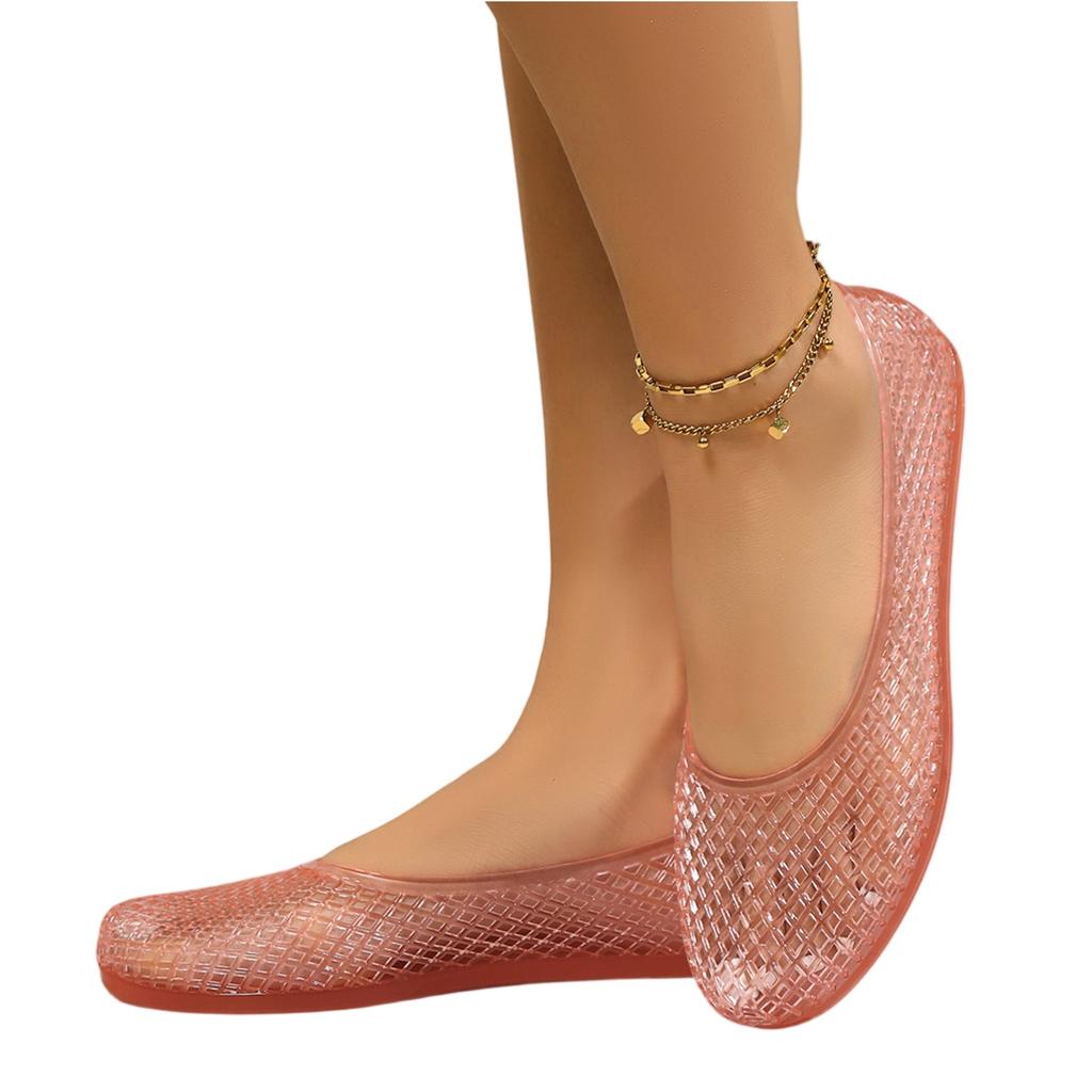 Women's Summer Casual Transparent Plastic Hollow Out Low Cut Flat Shoes Breathable Lightweight Slip On Sandals for Outdoor