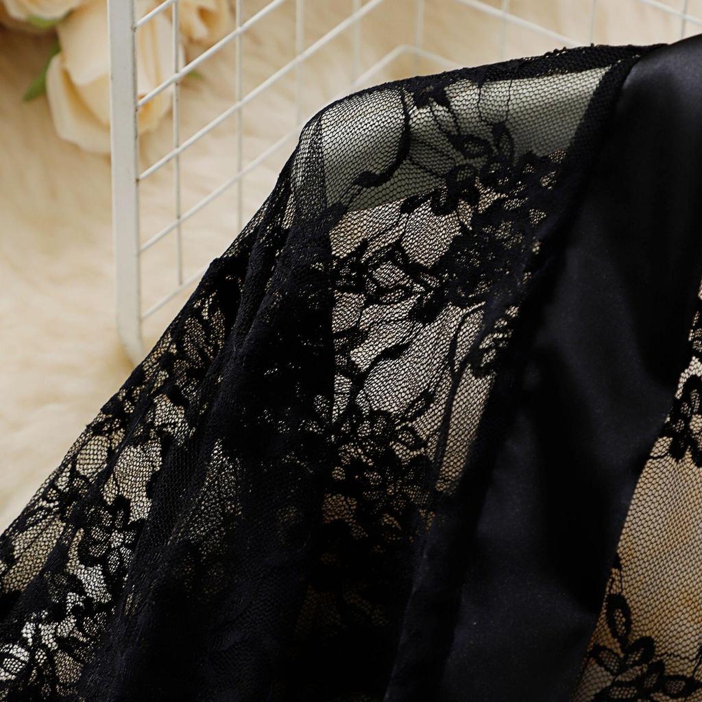 Spicy Girl Lace Deep V-Neck Mesh Nightgown with Shawl - Sexy Spring/Summer Pajamas
