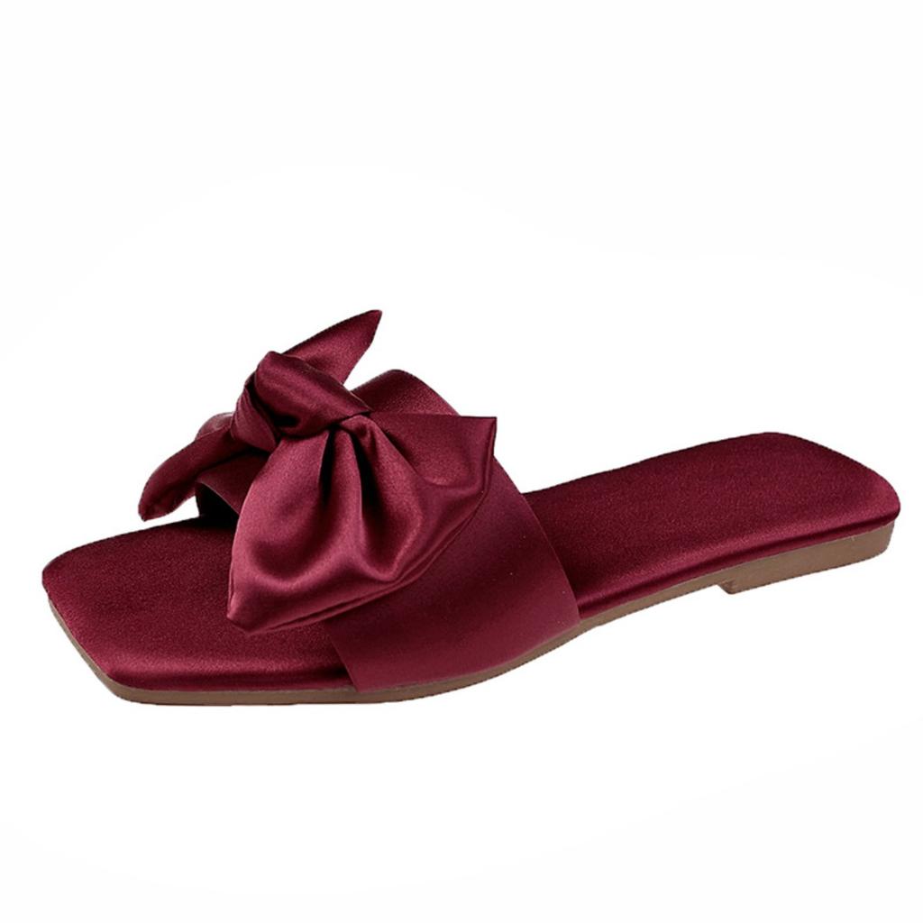 Silk Fabric Bow, Flat Bottomed Slippers, Breathable Casual Women's Shoes, Lightweight Cool Slippers