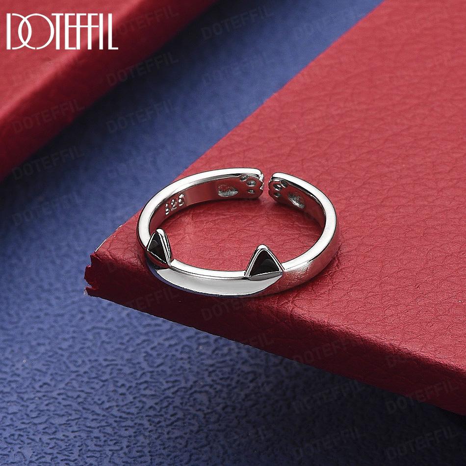 925 Sterling Silver Sweet And Cute Cat Ear Open Ring - Stylish Evening Jewelry