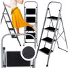 Folding Metal Ladder for Home Use, 4 Steps, Platform, Gray, 150 Kg