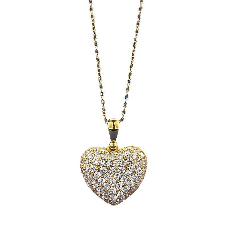 Lulu Tong S925 Sterling Silver Gold-Plated Filigree Diamond Heart Pendant Necklace