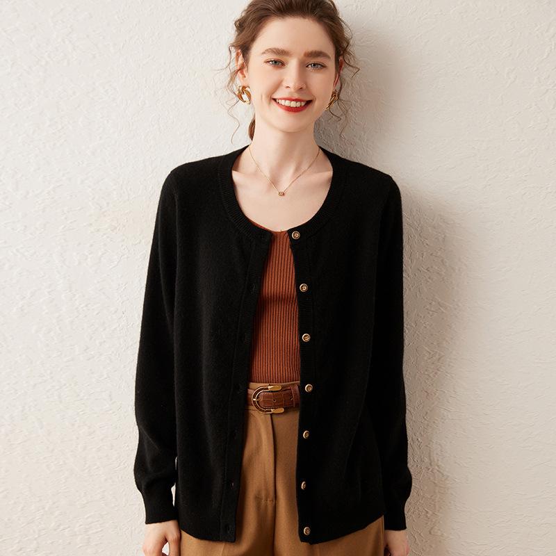 2025 Early Autumn Women's Cashmere Round Neck Cardigan - Stylish & Lightweight Knitwear