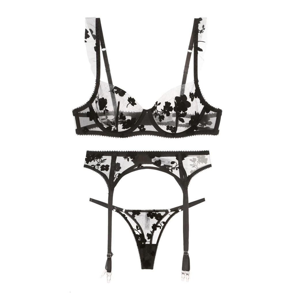 Zestaw Biustonosza Plus Size z Francuskiej Koronki Haftowanej Przezroczysty z Efektem Minimalizującym Illusion