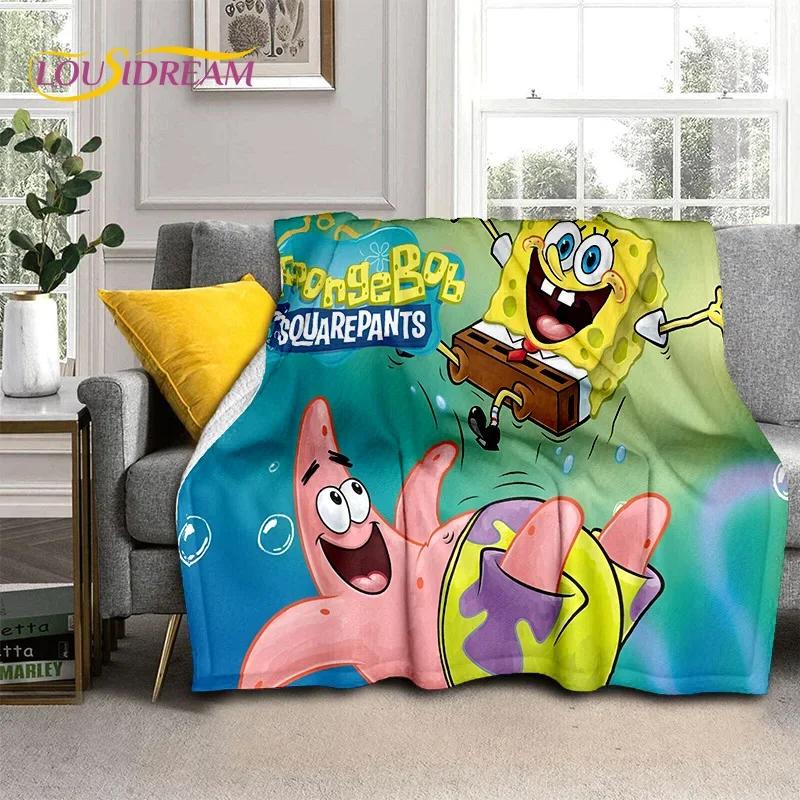 Funny S-SpongeBob Patrick Star Cartoon Soft Flannel Blanket for Beds Bedroom Sofa Picnic,Throw Blanket for Outdoors Leisure Gift