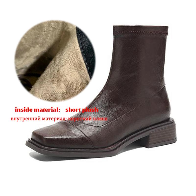 

Krazing Pot Microfiber Winter Square Toe Western Boots Med Heels Zipper Women British School Ankle Boots 42