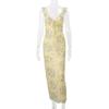 Abito Sospensorio Floreale Sexy alla Moda Scollo a V Basso Elegante Stile Vacanza Donna Pizzo Stringato Retro Slim Casual Abiti Lunghi da Festa Abbigliamento Femminile