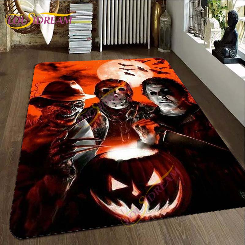Freddy Jason Chucky Horror Movie Character Carpet Halloween Child's Play Floor Mat 3D Horror Rug Area Rugs Bedroom Non-slip Mat