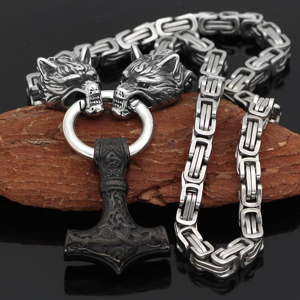 Nordic Culture Retro Men's Necklace Viking Wolf Head Stainless Steel Pendant Accessories Wholesale