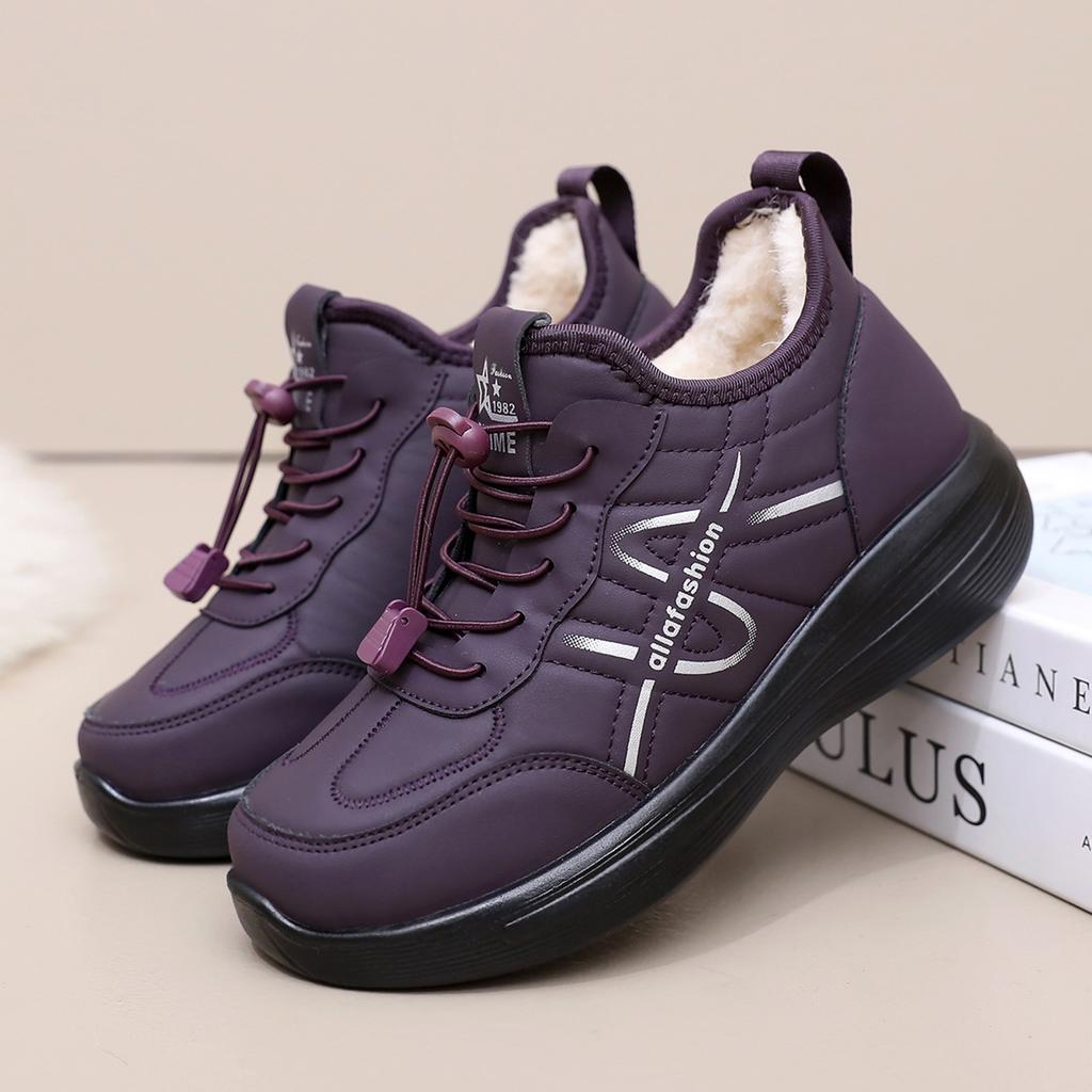 Snow Boots for Women Winter Water-Resistant Short Bootie With Faux Fur Lined Women's Casual Lace-Up Non-Slip Walking Sneakers Outdoor Fuzzy Warm Shoes