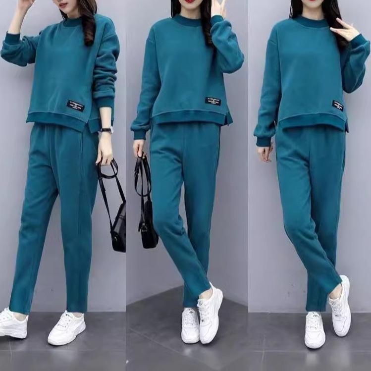 Costum sport casual largi Haine pentru femei de primăvară și toamnă, îmbrăcăminte pentru femei de dimensiuni mari, stil occidental, costum largi din două piese pentru reducerea vârstei