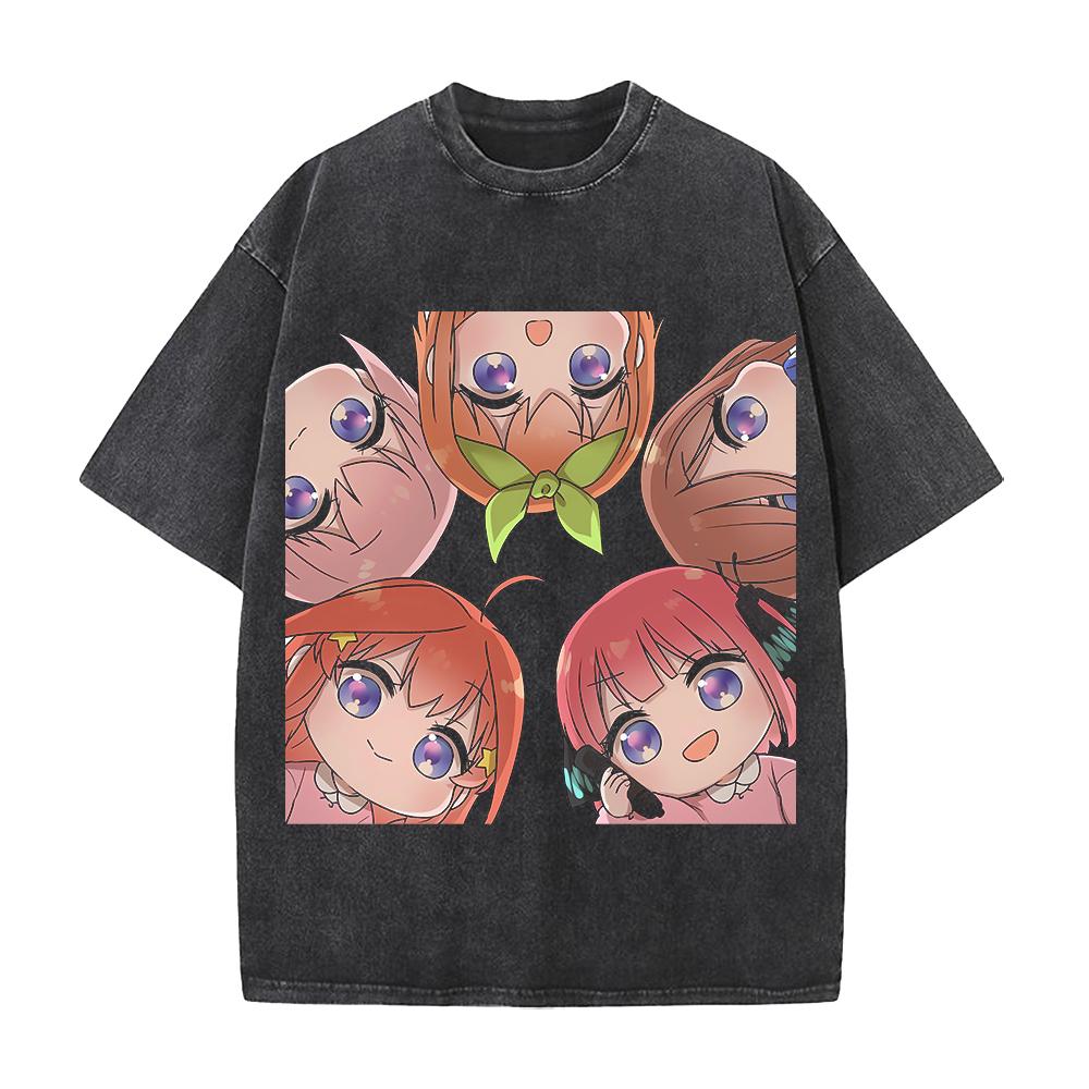 The Quintessential Quintuplets Printed Tee Men Women Washed Cotton T-shirts Manga Vintage T Shirt Unisex Short Sleeve Tshirt