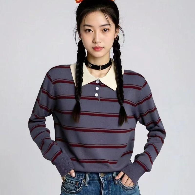 A New High-end, Loose, and Outerwear Knitted Base Layer Sweater for Women In The Autumn Striped Style