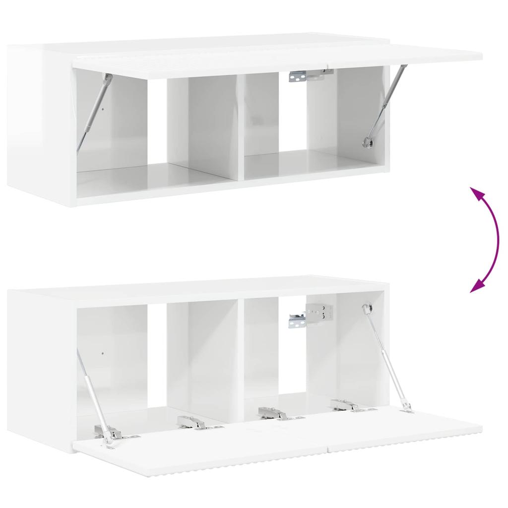 TV Wall Shelf Set 4 pcs High Gloss White Particleboard