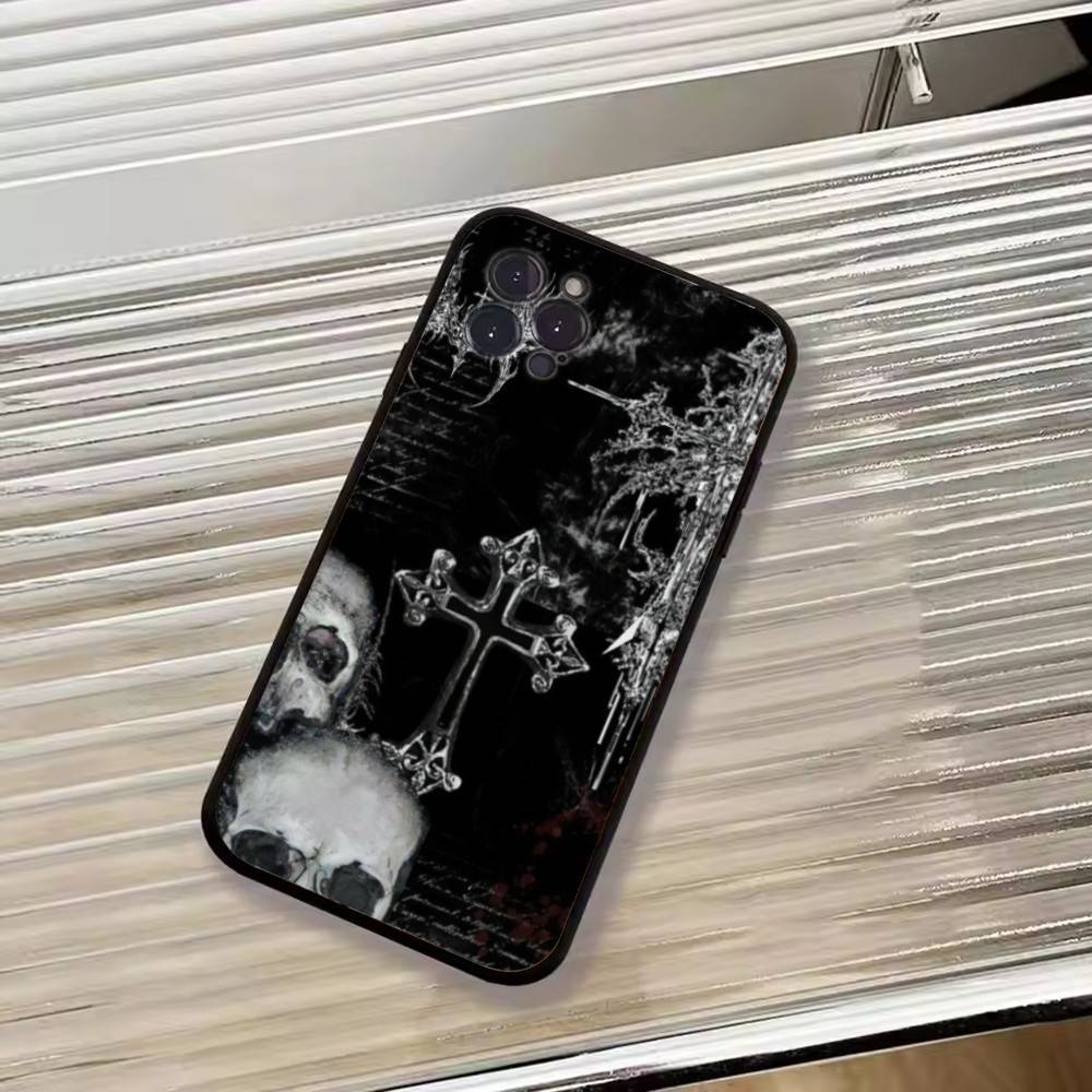 C-Cool Dark Catgothic C-Cross Phone Case For iPhone 17,16,15,14,13,12,11 Plus,Pro Max,XS,Soft Black Cover