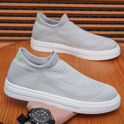 Letnie męskie buty nowe oddychające buty skarpetkowe męskie wszechstronne płaskie tkane z siateczki buty sportowe casualowe buty na deskę męskie
