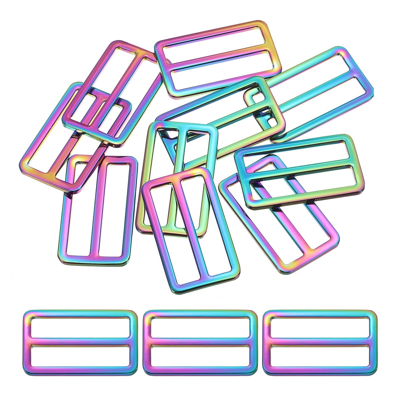 

Flat Metal Slide Buckle 10pcs Slider Webbing Strap Belt Adjuster Strap Keeper for Leather Craft DIY Bag Belt Wallet Making Rainbow [PATIKIL] 1.5 /38mm