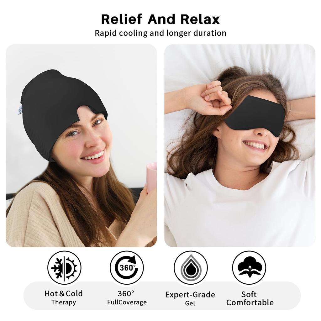 Migraine Cooling Mask, Migraine Relief Cap, Headache Cooling Mask, 360° Gel Surround Cooling Pads To Relieve Migraine Headaches, Pressure