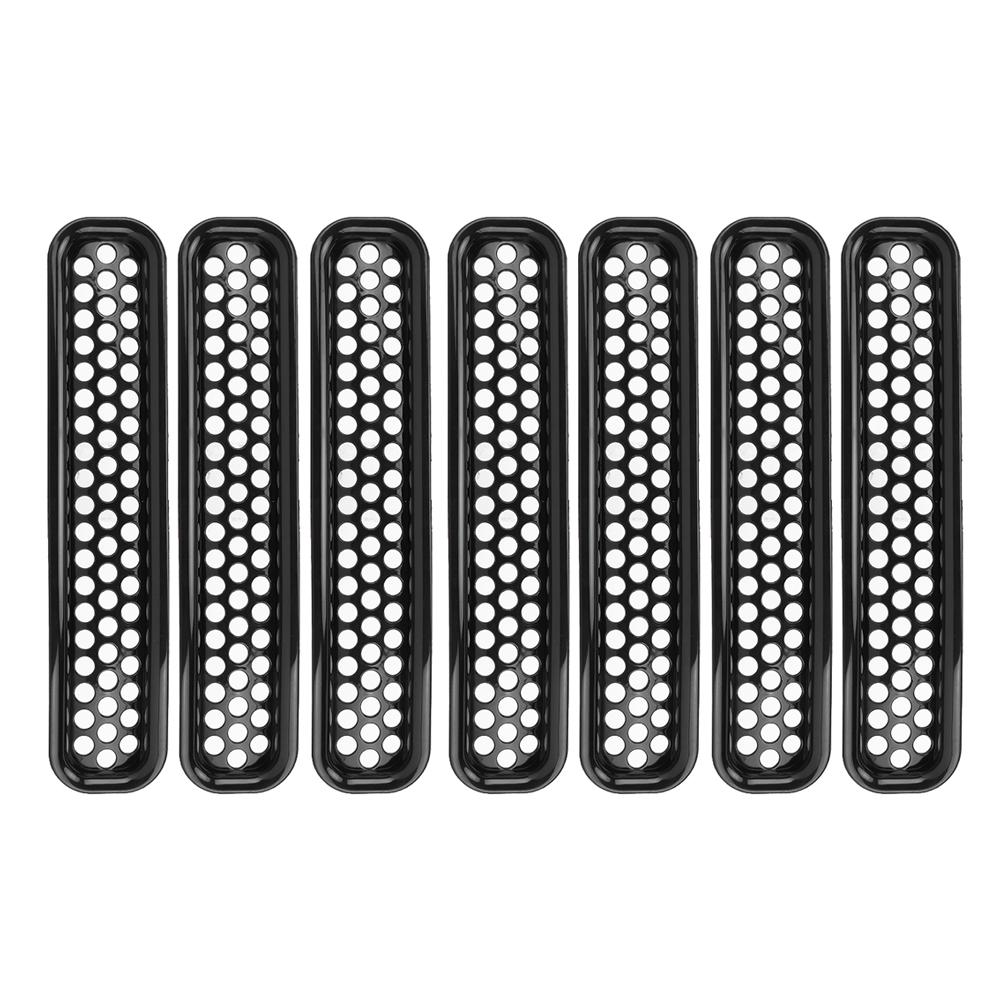 7pcs Clip On Front Mesh Grille Grill Inserts Black Color Fits for Jeep Wrangler