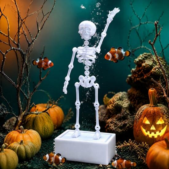 Fish Tank Air Driven Ornament Dancing Skeleton Aquarium Bubbler, 3D Printed Powered Moving Skull Ornament, Halloween Gothic Decorative Bubbler