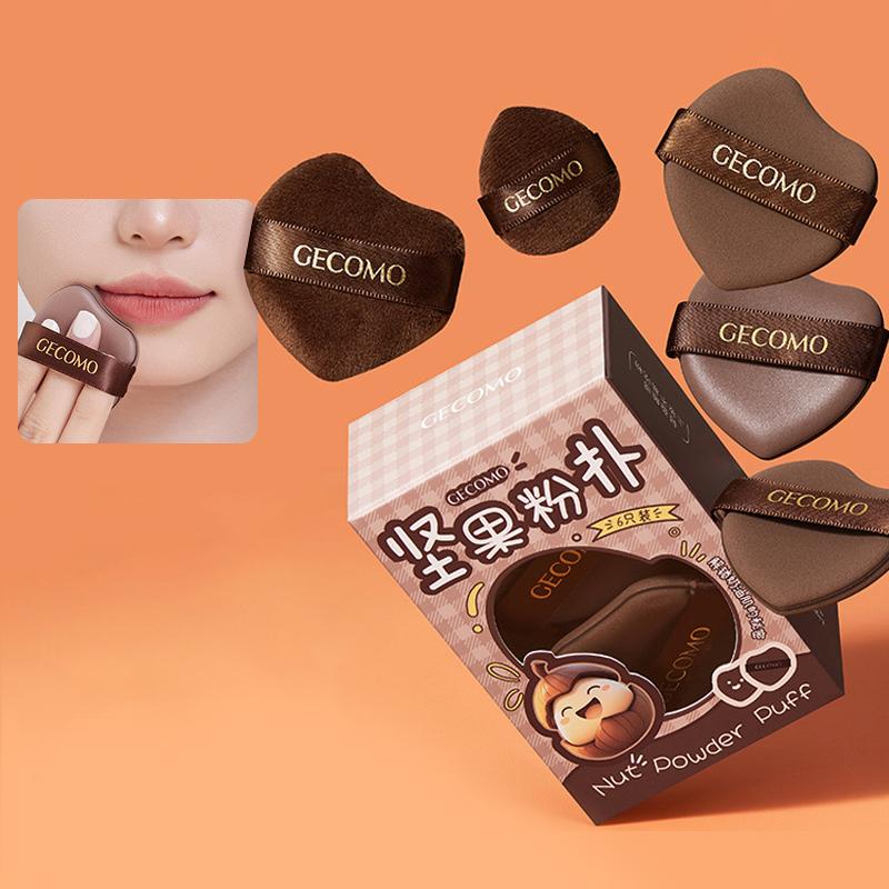 Surface Flocking Makeup Puff Soft Skin-friendly Air Cushion GECOMO 6 PCS Nut Powder Puff Set Sponge Dry And Wet Dual-Use Leather