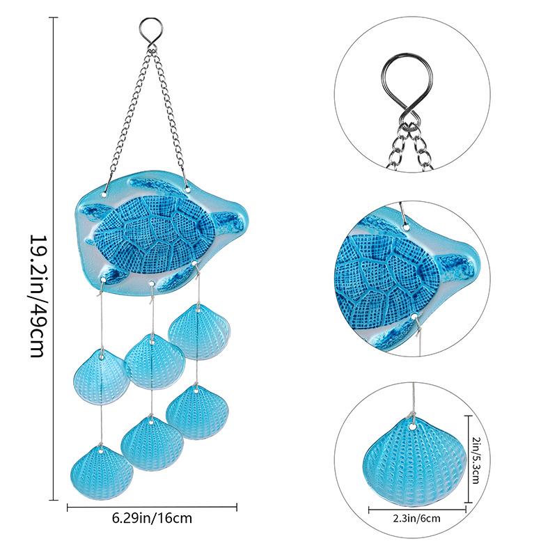 Blue Sea Turtle Glass Wind Chime: Artistic Handmade Hanging Ornament for Doors and Windows. синий