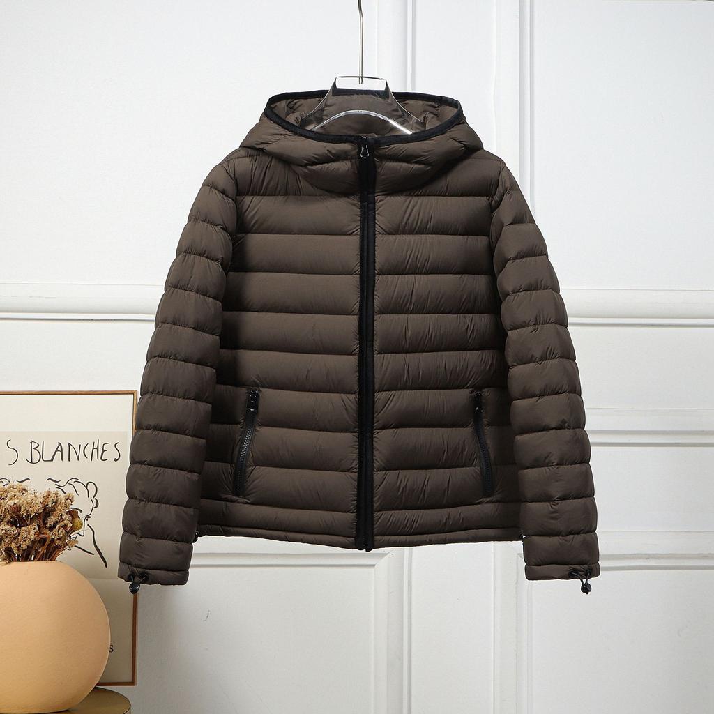 White duck down jacket women's new autumn and winter ribs contrasting top short hooded light student coat