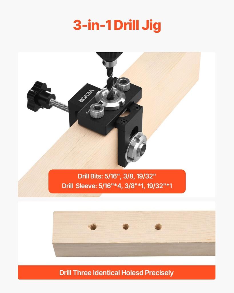 Doweling Jig Kit Self Centering Dowel Drill Jig 3 Drill Bits Woodworking